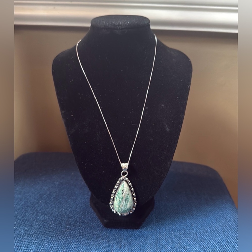 Mariposite Teardrop Sterling Silver Necklace